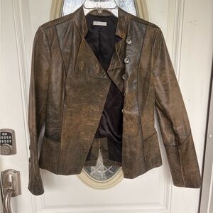 Promod Distressed Brown Leather Jacket